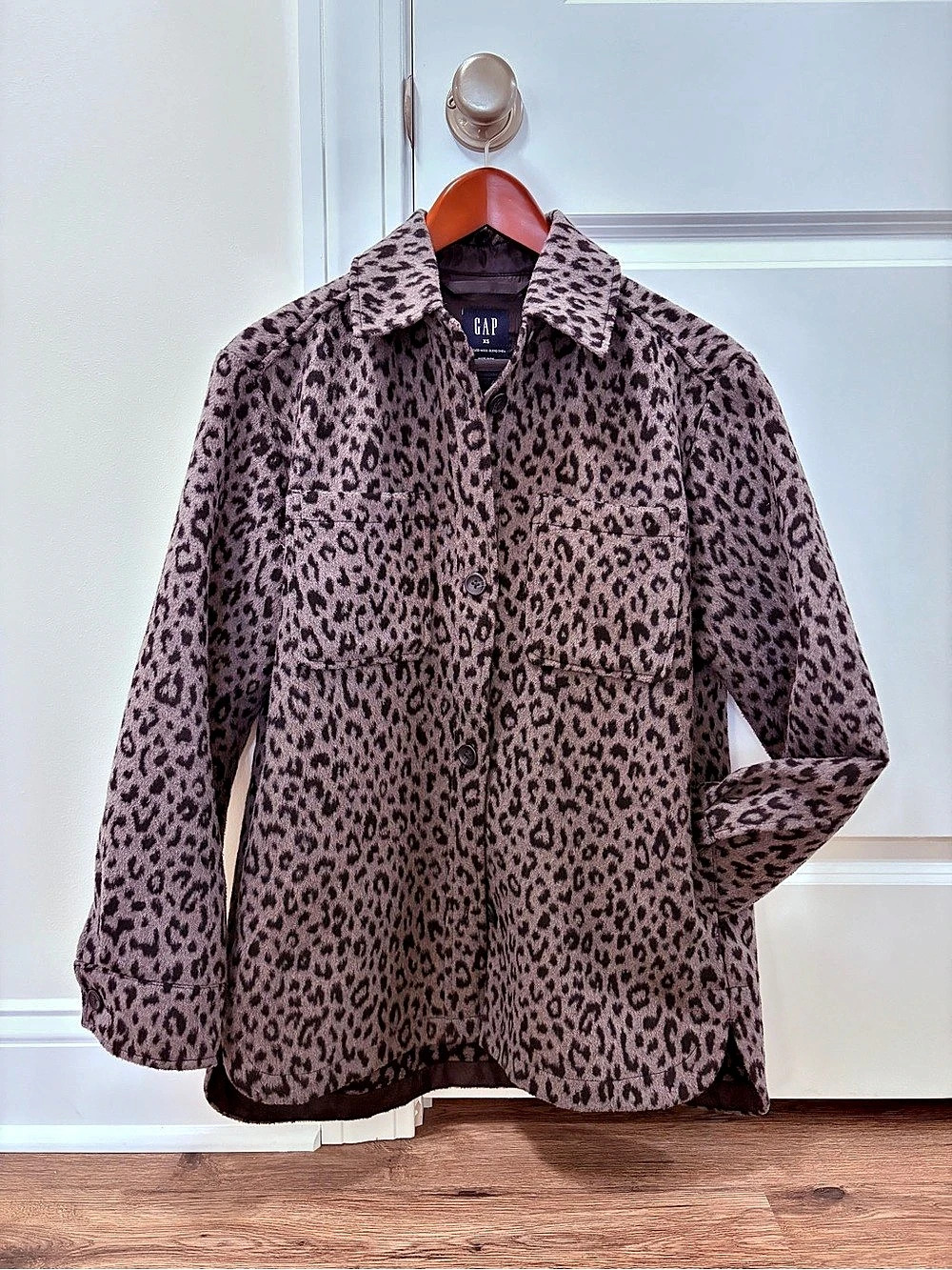 GAP Wool Blend Oversized Leopard Print Shirt Jacket